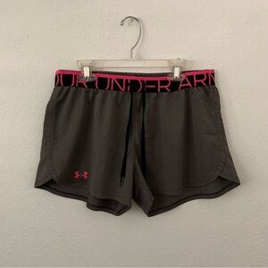 under armour gray/pink workout shorts